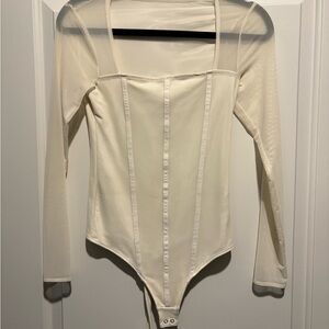 Abercrombie & Fitch Cream Long Sleeve Bodysuit